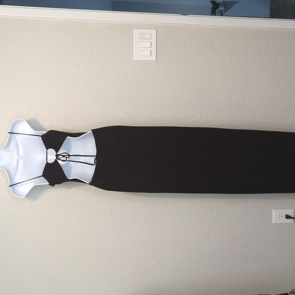 Windsor black glitter formal sleeveless maxi dress thigh high slit - Picture 8 of 10